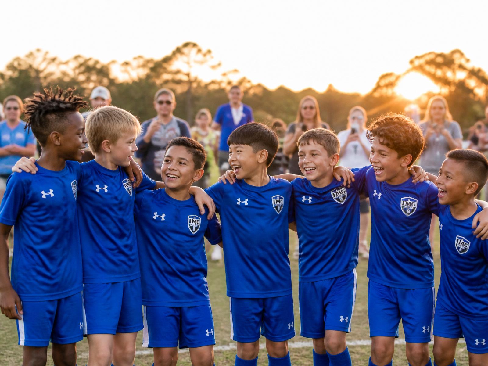 Youth soccer team in a huddle